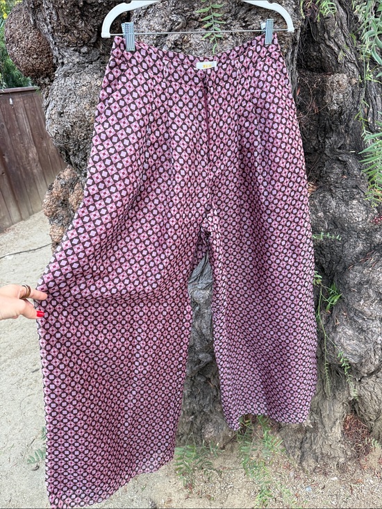 Maeve Pants - Maeve Anthropologie Silk Avery Burgundy Diamond Print Wide Leg Pants Womens